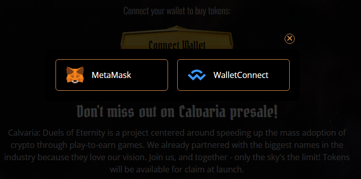 เชื่อมต่อ wallet Calvaria