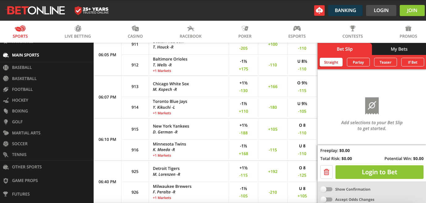 Online MLB betting calculator