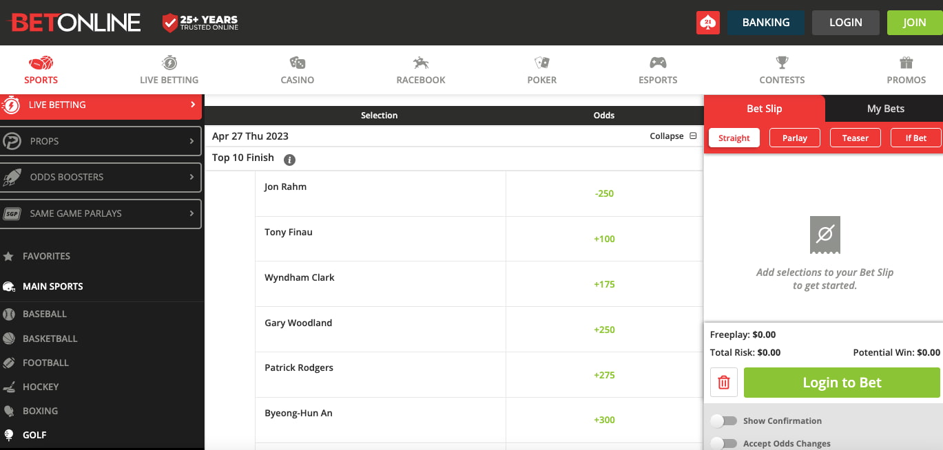 BetOnline Mexico Open lines golf