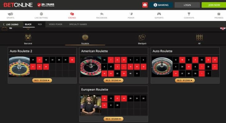 BetOnline เล่น Roulette สด